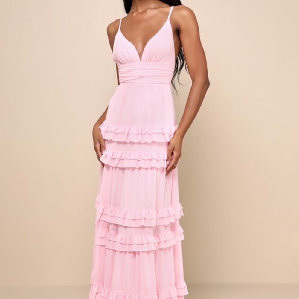 Lulus Lavish Perfection Light Pink Ruffled Tiered Maxi Dress - Size XS